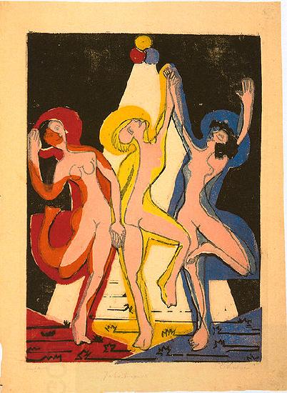 Ernst Ludwig Kirchner Colourful dance - Colour-woodcut China oil painting art